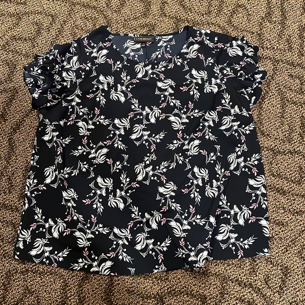 Lane Bryant Black and White Floral Blouse